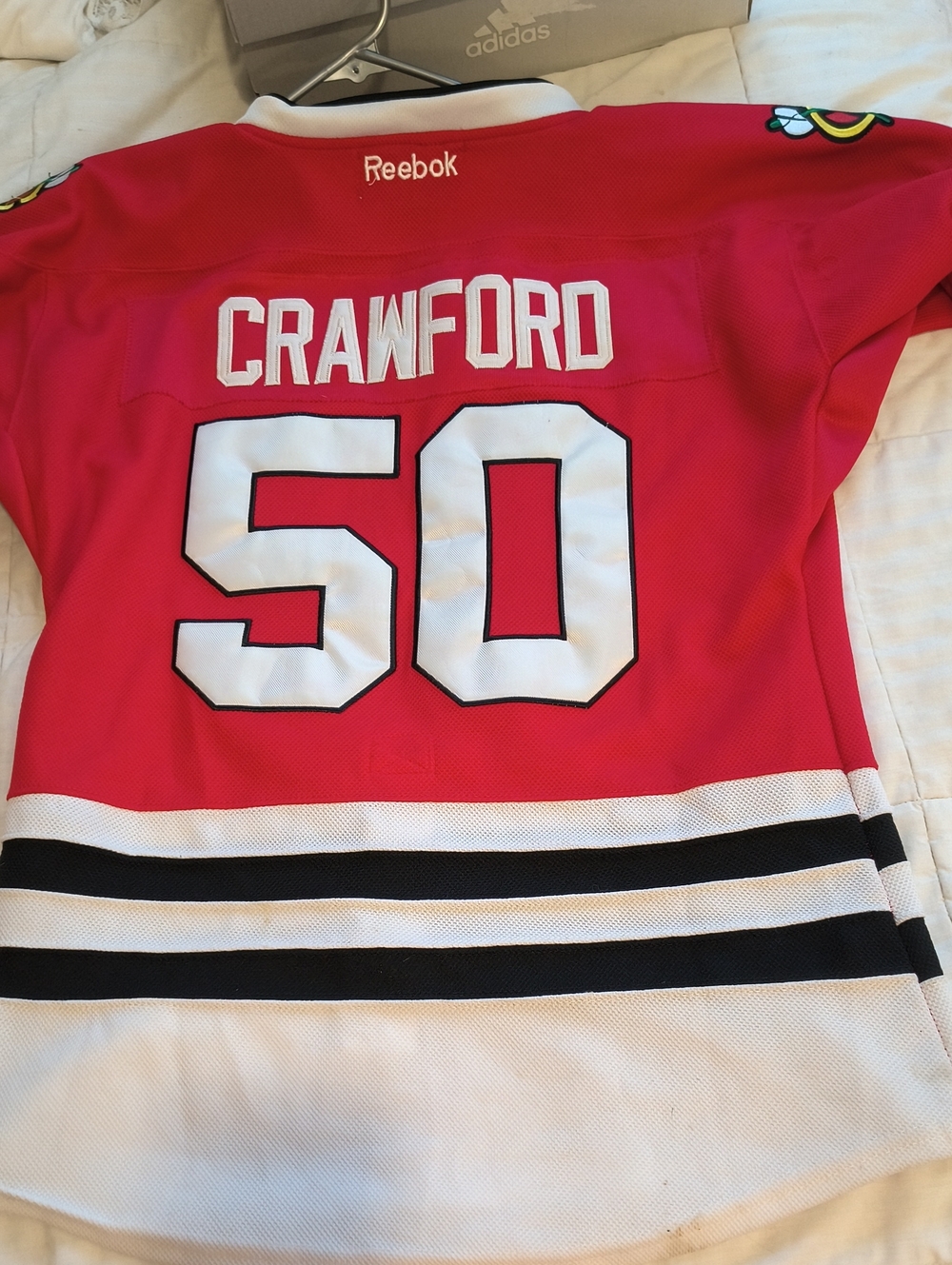 Reebok Kids Red Crawford #50 Hockey Jersey with White & Black Accents